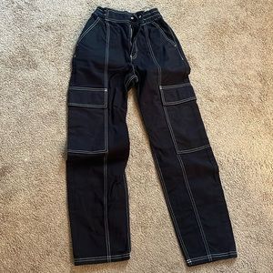 Asos black pants with white stitch, never worn, elastic waist band